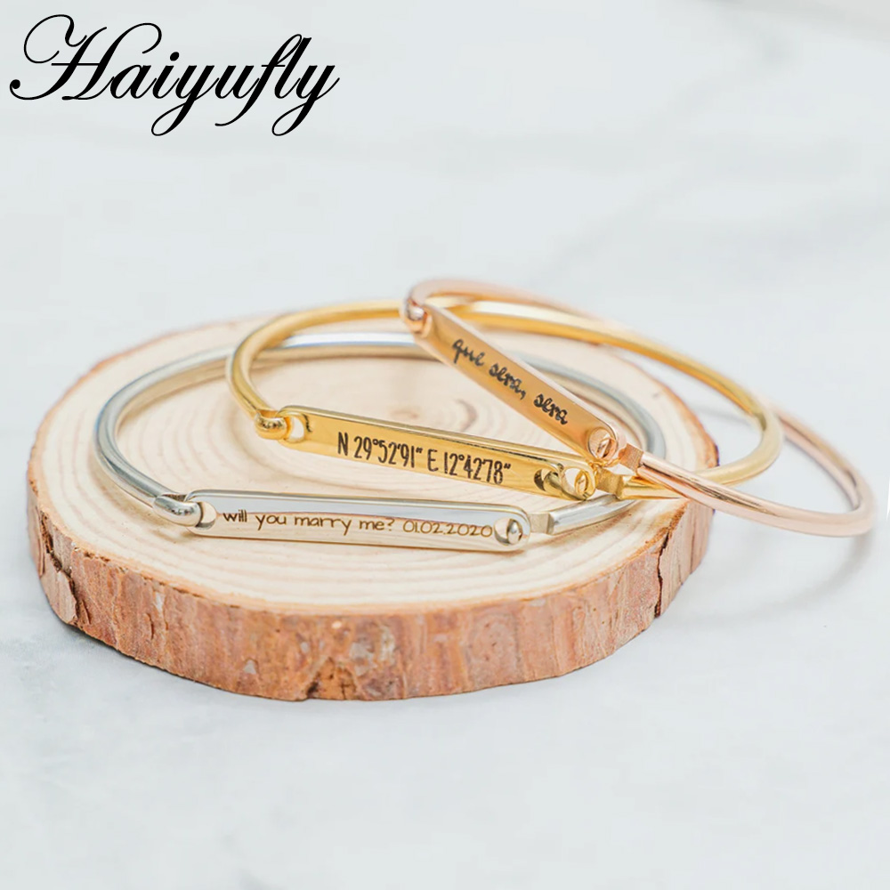 Coordinates Bracelet - Haiyufly Engrave Name Horseshoe Bracelet Stainless