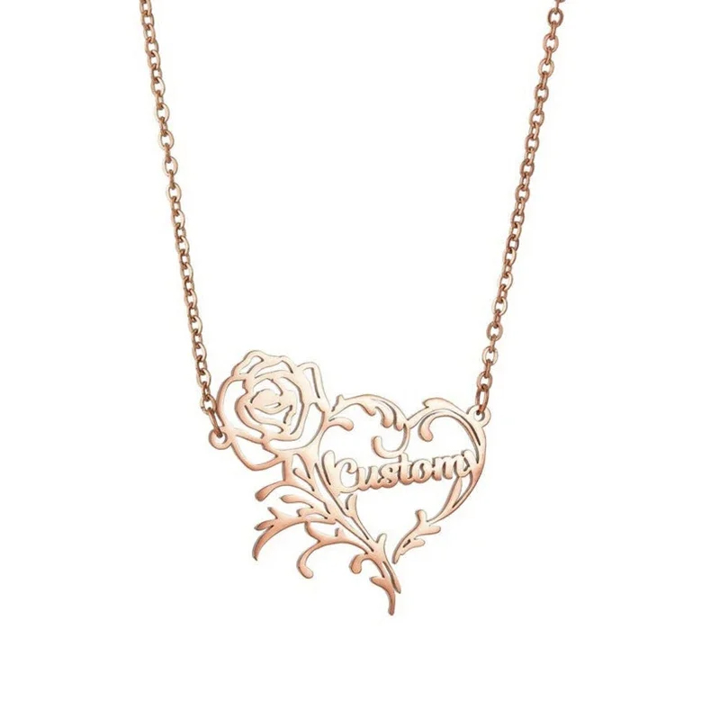 Custom Name Rose Heart Charm N - огляд і ціна Birth Flower Necklace